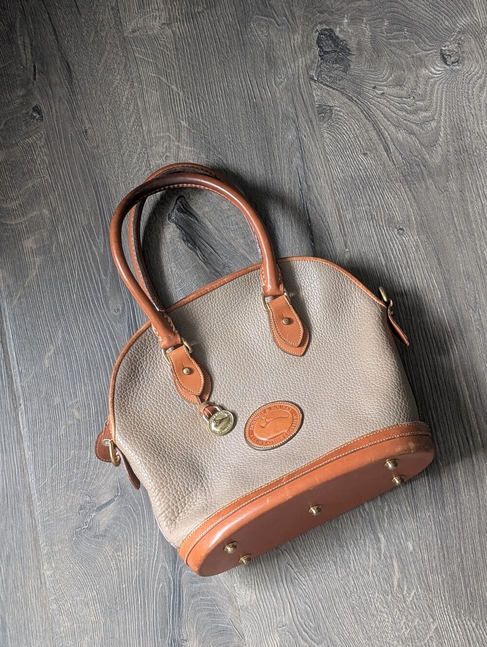 Vintage Dooney & Bourke All Weather Leather Dome Satchel Handbag In Taupe